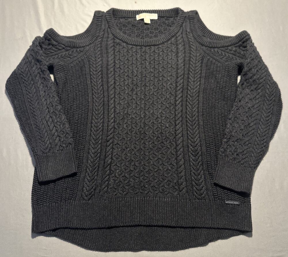 Michael Kors Charcoal Grey Cable Knit Drop Sleeve Top Blouse Size Large